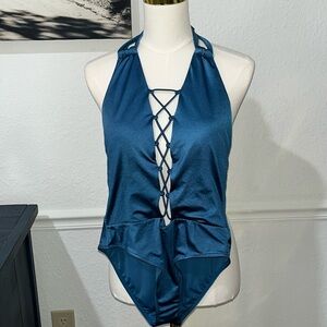 Cikada Australia Women’s Teal Sexy Lace Up Swim NWOT liner attached